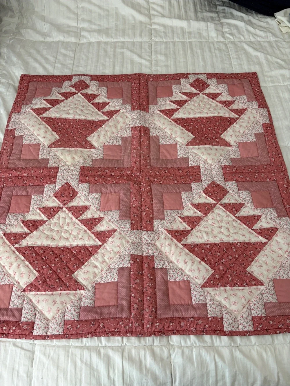 Handcrafted Pink Floral Patchwork Quilted Wall Hanging